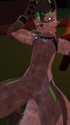 3d abs anthro anthro_only canid canine fur furry furry_only gloves green_eyes green_hair grey_fur harness hoodbrailen looking_at_viewer male male_only muscular muscular_anthro muscular_male naked nude rexouium tagme twitter vr_media vrchat vrchat_avatar