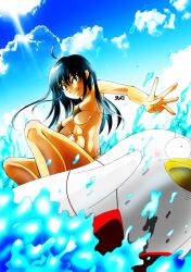 1girls 1monster alien big_breasts bikini black_hair elizabeth_(gintama) female female_focus genderswap_(mtf) gintama hazel_eyes katsura_kotarou long_hair looking_at_viewer low-angle_view lychee-soda micro_bikini nipple_bulge outside rule_63 smile solo_focus surfing swimsuit underboob water yellow_eyes