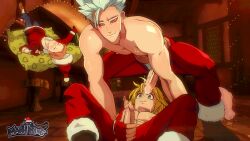 69 animated ban_(nanatsu_no_taizai) blowjob christmas drunk gay gay_sex gif green_eyes handjob male male/male male_only maoh_king meliodas nanatsu_no_taizai pubic_hair red_eyes seven_deadly_sins tavern the_seven_deadly_sins white_hair yaoi yellow_hair