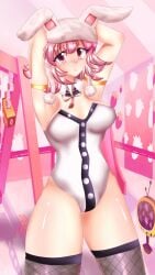 1girls blush bunnysuit danganronpa danganronpa_2:_goodbye_despair female_only holding_arm insanity_(artist) looking_away nanami_chiaki straight_hair super_danganronpa_2