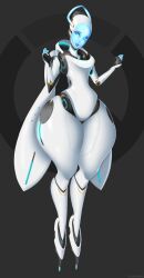 2d blizzard_entertainment blue_eyes blue_face echo_(overwatch) metallic_body overwatch robot robot_girl thethighmessiah thick_thighs thighs thunder_thighs