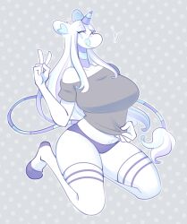 1girls 2018 anthro big_breasts color digital_media_(artwork) female female_only freckles furry long_hair long_socks looking_at_viewer oc original original_character panties peace_sign sfw smile stockings sylvie_(vontecristo) thick_thighs thighhighs tongue_out unicorn vontecristo white_fur white_hair winking