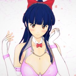 1girls 2022 3d artist_request big_breasts blue_hair blush bow breasts brown_eyes busty cherry_blossoms cleavage clothing female female_only gloves hair_ribbon large_breasts long_hair looking_at_viewer ponytail ribbon sakura_shinguji sakura_taisen sakura_wars sega smile solo