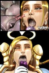 1boy 1girls blizzard_entertainment blonde_hair blowjob comic comic_page fellatio goblin goblin_(warcraft) goblin_male green_skin handjob human human_(world_of_warcraft) interspecies large_breasts large_penis licking_penis light-skinned_female light_skin luna_(noname55) original_character shina team_blizz warcraft world_of_warcraft