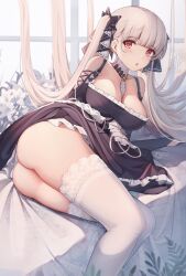 1girls :o ass azur_lane bare_shoulders barefoot big_breasts black_dress blush breasts chest cleavage collar cute cyanide-whale dress embarrassed female female_only formidable_(azur_lane) hair_ribbon large_breasts legs legwear light-skinned_female long_hair no_bra open_mouth red_eyes solo stockings surprised sweatdrop thick_thighs thighs tied_hair twintails uniform very_long_hair white_hair white_legwear white_stockings