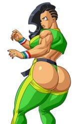 ass black_hair bracelet brazilian brazilian_female brown_eyes bubble_butt busty buttless_pants capcom female female_focus female_only hourglass_figure laura_matsuda long_hair pinup pose posing street_fighter thong vanbrand wide_hips