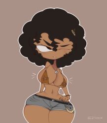 bikini_top dark_skin female female_focus female_only hourglass_figure preppszili short_shorts wink