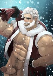 1boy abs bag bara beard chest_hair christmas clothed cock color cookie cookie_run cookie_run_ovenbreak eggnog_cookie erect_penis erection facial_hair gloves huge_cock jojiart male male_only muscles penis sack santa santa_claus santa_costume santa_hat shaded snow solo solo_focus solo_male tagme thick_penis white_hair winter_clothes winter_coat