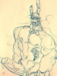 balls big_balls big_penis boner erection five_nights_at_freddy's fnaf male male_only monochrome penis precum rabbit_ears sketch solo solo_male springtrap springtrap_(fnaf) staticlustdemons wuffinarts