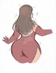 ass ass_in_dress brown_hair colored_sketch dress_inside_ass kenzie_(omegasunburst) omegasunburst red_dress sparkles