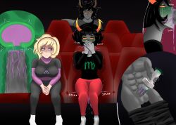 ass black_eyes black_hair blonde_hair blush breasts cheating clothing cuckquean cum cum_in_mouth cum_in_pussy cum_inside gamzee_makara homestuck horn horns itzaysel kanaya_maryam ms_paint_adventures orientation_play purple_eyes rose_lalonde thecoomerartist xray_view