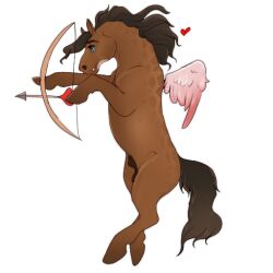 1:1 alpha_channel angellsview3 animal_genitalia arrow_(weapon) balls blue_eyes bow_(weapon) brown_body brown_hair brown_mane brown_tail cupid's_arrow digital_media_(artwork) dolero equid equine eyebrows feral feral_only fully_sheathed genitals hair heart horse male mammal mane ranged_weapon sheath solo weapon wings