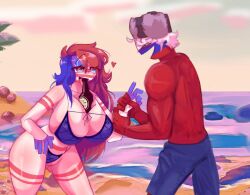 :v beach big_ass big_breasts bikini_top countryhumans countryhumans_girl markai_cat russia_(countryhumans) united_states_of_america_(countryhumans)