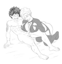 1boy 1boy1girl 1girls big_ass big_breasts big_penis black_langerie blonde_hair blush cum_on_breasts deku ear_piercing ejaculation_between_breasts female/male genitals good_boy hands_on_breasts izuku_midoriya male/female male_cum midoriya_izuku monochrome muscles muscular_male my_hero_academia nude_male paizuri penis_between_breasts ryuukyuu saliva sitting_on_floor sitting_on_knees smaller_male tatsuma_ryuuko testicles titjob tongue_out tonguejob touching_breast younger_male