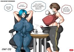 2022 2futas balls big_balls big_penis blue_hair bodysuit breasts brown_hair bulge bulma_briefs clothed clothing dialogue disney dragon_ball dragon_ball_super english_text erection erection_under_clothes futa_only futanari helen_parr huge_breasts human light-skinned_futanari light_skin mostly_clothed nipple_bulge no_nut_november penis penis_out pixar pokies short_hair sitting smooth_skin standing testicles text the_incredibles thick_thighs wide_hips witchking00