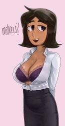 bra breasts disney disney_channel jewish jewish_female keramagath leah_stein-torres office_clothing purple_bra short_dark_hair short_hair the_ghost_and_molly_mcgee unbuttoned_shirt