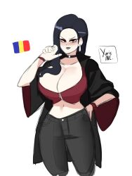 1girls big_breasts black_hair breasts country_inc_(yuric_inc) huge_breasts large_breasts long_hair oc romania romania_(yuric_inc) sharp_teeth solo solo_female yuric_inc