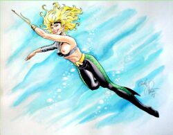 1girls aquaman aquaman_(series) blonde_hair breasts dc dc_comics female female_only hook hook_hand light-skinned_female light_skin rule_63 smile solo superheroine swimming underwater