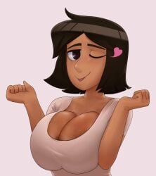 big_breasts black_hair dark-skinned_female female female_only flirting_look keramagath large_breasts leah_stein-torres mature_female milf mommy one_eye_closed simple_background solo solo_female tagme the_ghost_and_molly_mcgee tongue_out upper_body