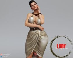 1futa 3d big_breasts big_penis bottomless clothed clothing excella_gionne female_only futa_only futanari ladyabysso milf mostly_clothed penis_under_clothes resident_evil