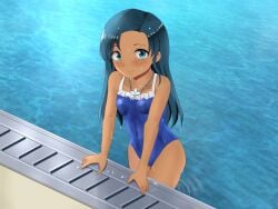 looking_at_viewer mi'ara mi’ara one-piece_swimsuit original pacio smile standing_in_water swimming_pool swimsuit swimwear