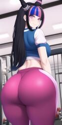 ai_generated ass big_butt bubble_butt butt danganronpa danganronpa_2:_goodbye_despair gym gym_uniform huge_butt looking_at_viewer looking_back midrff mioda_ibuki multicolored_hair n.c.b_ai nai_diffusion pink_eyes smile stable_diffusion super_danganronpa_2 tight_clothing yoga_pants