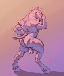 anthro anthro_only balls equid equine equine_anus full-length_portrait genitals hand_on_face hooves horse laser_(artist) male male_only mammal muscular muscular_anthro muscular_male narrowed_eyes nude portrait restricted_palette shadow signature simple_background solo standing tail_wraps three-quarter_view wraps