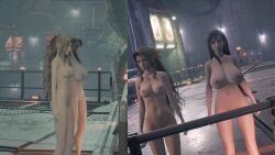 2girls 3d aerith_gainsborough big_breasts breast_comparison casual comparing_breasts female final_fantasy final_fantasy_vii final_fantasy_vii_remake human large_breasts mod pale_skin tifa_lockhart