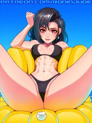 abs athletic athletic_female bikini black_bikini final_fantasy final_fantasy_vii floatie legs_apart legs_up nipple_bulge ronindude swimsuit swimwear tagme tifa_lockhart water