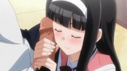 1boy 1girls animated big_penis black_hair blush bow byakudan_midori close-up closed_eyes cuddling female hairbow handjob highres kanojo_x_kanojo_x_kanojo long_hair looking_pleasured loving_it male nuzzling_cock nuzzling_penis open_mouth pants penis penis_grab penis_on_face school_uniform shameless sitting smile snuggling uncensored video