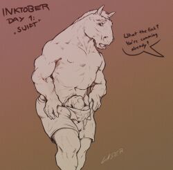 anthro bodily_fluids clothing cum cum_in_clothing cum_in_underwear cum_through_clothing cum_through_underwear english_text equid equine genital_fluids genitals half-erect horse inktober laser laser_(artist) male male_only mammal muscular muscular_anthro muscular_male nipples open_mouth partially_colored penis portrait signature simple_background solo standing text three-quarter_portrait underwear wet wet_clothing wet_underwear