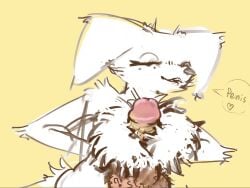 <3 anthro canine chest_fluff chest_fluffjob chest_tuft furry human human_on_anthro looking_at_penis paizuri pov text yellow_background