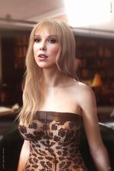 3d ai_generated blonde_female blonde_hair celebrity eleven_(stranger_things) exposed_breasts female human human_only lace lingerie makeup millie_bobby_brown nipslip notill nude nude_female outside pasties photorealism photoshoot pose real_person realistic see-through see-through_clothing teasing