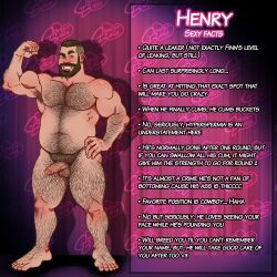 bear_(body_type) boner cabaret_bara cabaret_bara_character_profile cabaret_bara_series character_profile english_text erect_penis erection flexing hairy hard_on henry_(cabaret_bara) looking_at_viewer male male_only muscles muscular muscular_male precum precum_drip small_penis smiling_at_viewer twitter_user_oc uncut veiny_penis