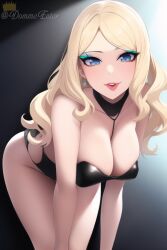 1girls ai_generated artist_self-insert bending_over big_breasts blonde_hair blue_eyes breasts busty cleavage clothed clothed_female clothes clothing curvaceous curvy curvy_body curvy_female curvy_figure eyeliner female female_focus female_only grin huge_breasts large_breasts latex latex_suit light-skinned_female light_skin long_hair looking_at_viewer nai_diffusion queen_dee queen_dee_(character) smile smiling smiling_at_viewer smirk smug solo solo_female solo_focus stable_diffusion thick voluptuous