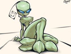 alien barefoot blue_eyes breasts ebvert female foot_fetish foot_focus green_skin invader_zim irken naked skinny solo solo_female sweat tallest_miyuki tongue_out