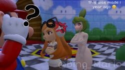 3d bing_mario female green_hair human_meggy mario_(series) meggy_spletzer melony_(smg4) nude smg4 super_mario_64