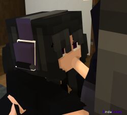 1boy 1girls 2022 3d ankhur_(extrafruitygirl) black_hair blowjob clothed colored_hair extrafruitygirl fellatio female fruity_(extrafruitygirl) goth_girl looking_at_partner looking_up male mine-imator minecraft no_panties ponytail purple_eyes tagme