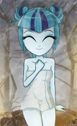 1girls blue_hair blue_skin charliexe closed_eyes equestria_girls female female_only friendship_is_magic hasbro hot_spring light_blue_hair my_little_pony smile smiling solo solo_female sonata_dusk towel towel_only two_tone_hair