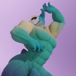 3d 3d_(artwork) anxiboi big_penis blue_fur claws furry furry_ears genitals hi_res male male_only mask muscular nude penis pose posing solo star_eyes tagme tail yellow_eyes zetar_(anxiboi)