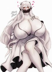 1girls artist_signature breasts clothed clothed_female female half_mask hi_res huge_breasts hyper_breasts kantai_collection light-skinned_female light_skin long_hair mask massive_breasts midway_hime pale-skinned_female pale_skin red_eyes white_clothing white_hair zer0artzer0