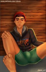 beanie bulge chysa_art feet life_is_strange life_is_strange_2 male_only sean_diaz smile solo solo_male sweat sweatshirt