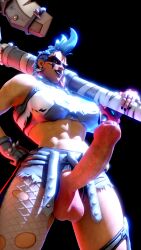 1futa 3d artist_request blizzard_entertainment foreskin futa_only futanari grin intersex junker_queen looking_at_viewer low-angle_view muscular muscular_futa overwatch penis solo source_request uncircumcised