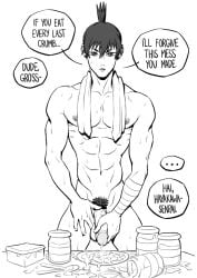 black_and_white boner chainsaw_man cum cum_covered cum_eating cum_on_food dialogue eating_cum erect_penis erection foreskin hard_on hayakawa_aki jerking jerking_off jerkingoff male male_only masturbating masturbation monochrome muscles muscular muscular_male nude penis schizoid solo solo_male uncircumcised uncolored veiny_penis