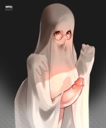 1futa 2022 big_breasts big_penis breasts clothed clothing costume erection futa_only futanari glasses halloween huge_cock human karasuart07 leaning leaning_forward light-skinned_futanari light_skin mostly_clothed penis sheet sheet_ghost solo standing