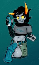 alien animal_genitalia fantroll flaccid flaccid_penis flustered homestuck horse_penis horsecock oc original_character poltergush sweat tealblood transformation