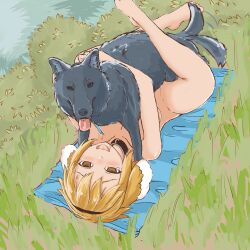 1girls blush brown_eyes brown_hair canine collar dog domestic_dog dominant_feral drool empty_eyes epm feet female female_human/male_feral female_on_feral femsub feral feral_on_female grass happy_sex highres isekai_meikyuu_de_harem_wo leg_lock legs looking_at_viewer looking_pleasured lying maledom missionary nude on_back open_mouth outside roxanne_(isekai_meikyuu_de_harem_wo) sex tail tail_wagging tears tongue zoophilia