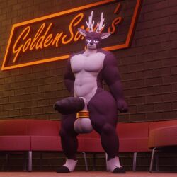 3d 3d_(artwork) animated anthro antlers anxiousanxiety balls big_penis cock_ring deer ear_piercing furry furry_ears gay genitals gold hi_res hooves huge_cock male male_only mp4 muscular nightclub penis piercing purple_eyes reno_(anxiousanxiety) tagme teasing throbbing throbbing_penis video