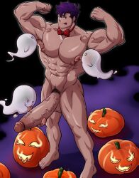 1boy baobaoart big_penis ghost halloween holidays male male_focus male_only muscular muscular_male pumpkin