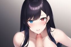 ai_generated black_hair blue_eyes blush clothed clothing emzie01 funemily1 heterochromia looking_at_viewer medium_breasts nai_diffusion original penis penis_out red_eyes stable_diffusion